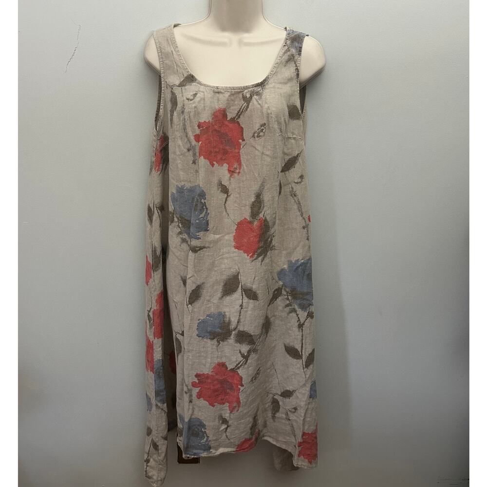 Marisa & Marie Dress Medium Beige Floral Midi Shift Asymmetric Lagenlook Beach